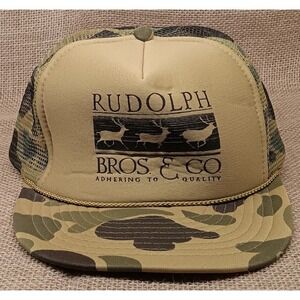 Vintage Nissin Camo Trucker‎ Hat Cap Adjustable Snapback Rope Deer Rope